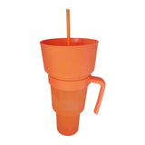 2-In-1 Snack Bowl with Straw Reusable Tumbler Popcorn Cup Orange