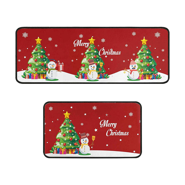 2Pcs Set Christmas Floor Mats Non-Slip Kitchen Mats Xmas Doormats Style 2