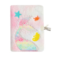 Mermaid Diary for Girls Tie-Dye Fluff Journal with Lock and Keys Secret Notebook Pink