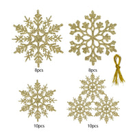 36 Pieces Plastic Snowflake Ornaments Christmas Decorations Hanging Snowflake Decorations Gold