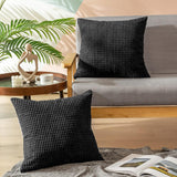 2Pcs Corduroy Throw Pillow Cover Sofa Lounge Cushion Cover Home Decor Black