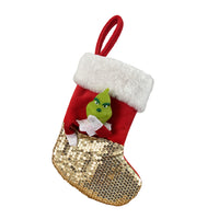 Sequin Green Monster Christmas Stocking Xmas Tree Pendant Christmas Decoration Gold