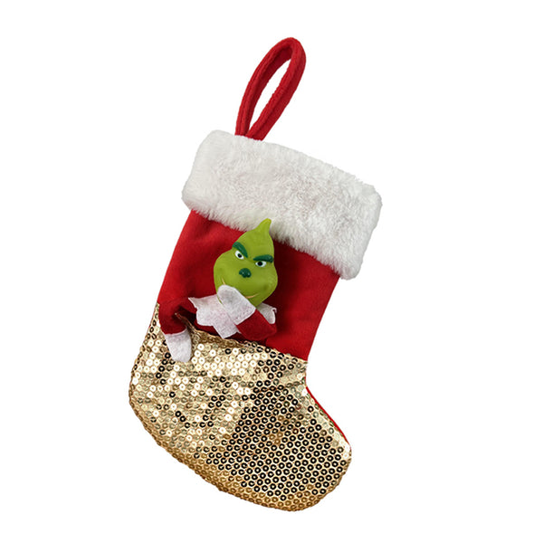 Sequin Green Monster Christmas Stocking Xmas Tree Pendant Christmas Decoration Gold