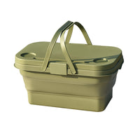 Multi-Functional Picnic Basket Camping Folding Basket with Cover for Outdoor Party Food Storage Green