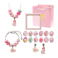 16 Pcs DIY Bracelet Kids Charm Bracelet Making Kit Beads Bracelet DIY Craft Pink