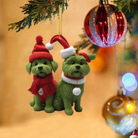 9Pcs Cute Cartoon Christmas Green Dog Car Hanging Home Christmas Tree Ornament