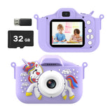 1080P HD Kids Digital Camera Unicorn Camera Toy Gift with 32G Memory Card Purple