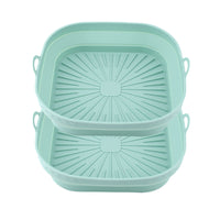 2Pcs Square Foldable Air Fryer Silicone Pot Reusable Baking Tray Basket Mat Oven Accessories Green