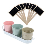 Set of 3Pcs Herb Garden Planter Set Metal Plant Pots with Tray and 10Pcs Wood Chalkboard Stakes