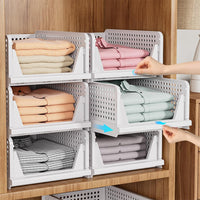 Stackable Closet Storage Basket Foldable Closet Space-Saving Organizer for Bathroom Kitchen