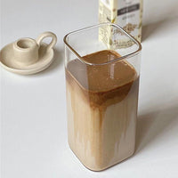 Set of 2Pcs 400ml Clear Glass Cup With Lid And Straw Transparent Milk Coffee Mug Tea Cup