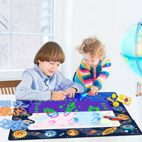 Reusable Water Drawing Mat Cartoon Doodle Painting Mat Kids Painting Writing Learning Toy Kit Planet Style