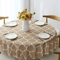 100cm Plaid Print Waterproof Round Tablecloth Oil Proof Spill-Proof Table Cloth Beige