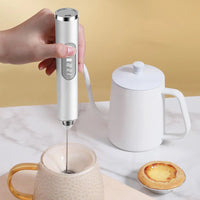 Handheld Electric Coffee Milk Frother Whisk Egg Beater USB Rechargeable 3 Speeds Adjustable White