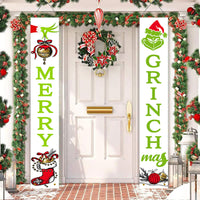 Grinch Inspiration Christmas Porch Sign Merry Christmas Door Banner Xmas Decorations Green