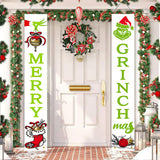 Grinch Inspiration Christmas Porch Sign Merry Christmas Door Banner Xmas Decorations Green