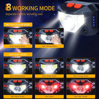 Motion Sensor LED Headlamp Rechargeable Flashlight for Camping Running Fishing Cycling