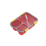 Portable 3-Compartment Microwaveable Lunch Box Bento Box with Cutlery Red