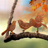 Set of 4Pcs Rusty Metal Birds Ornament Fence Garden Art Decor