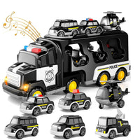 Kids LED Toy Cars Set Music Sound Truck Car with 6 Mini Cars Christmas Birthday Surprise Black