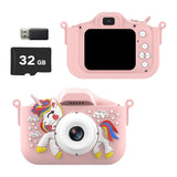 1080P HD Kids Digital Camera Unicorn Camera Toy Gift with 32G Memory Card Pink