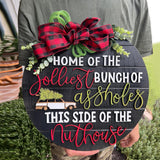 Wooden Christmas Welcome Sign Hanging Wreath Door Sign Xmas Holiday Decor Black