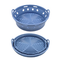 2Pcs Round Foldable Air Fryer Silicone Pot Reusable Air Fryer Basket Oven Baking Tray Pan Air Fryer Liner Green and Blue