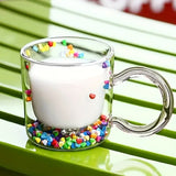 Double Walled Glass Mug Cute Office Coffee Tea Milk Cups Hearts Granular Cup for Birthday Valentine's Day Transparent