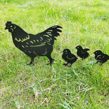 4Pcs Set Metal Chicken Decorative Garden Stakes Chicken Family Silhouette Stake Outdoor Garden Decor