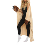 Wearable Animal Style Hooded Blanket Warm Cozy Plush Hoodie Throw Cloak Wrap for Adults Khaki