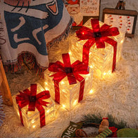 3Pcs Set Christmas Light Up Box Decorations Lighted Xmas Present Box Ornaments Holiday Decor