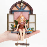 Fairy House with Ladder Statue Outdoor Garden Miniature Fairy Tree Hanging Decor