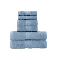 6 Piece Cotton Towel Set Bath Towels Hand Towels Washcloths for Bathroom Blue