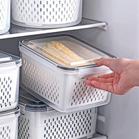 3Pcs Fridge Food Storage Container Set with Lids Plastic Fresh Food Saver with Strainer Gray