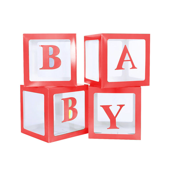 4Pcs Christmas Clear Boxes with 26 Capital Letters Set DIY Xmas Gift Boxes Packing DIY Letter Cube Box Red