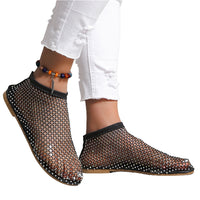 Glittery Stretchy Hollow Shoes Women Comfortable Shiny Rhinestone Flats Shoe Black