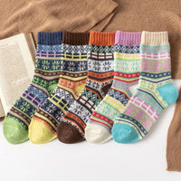 5 Pairs of Knitting Women Socks Winter Warm Vintage Soft Thick Socks Style 1