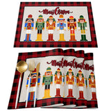 5Pcs Set Nutcrackers Merry Christmas Placemats Table Runner Set Xmas Party Decor Style 3