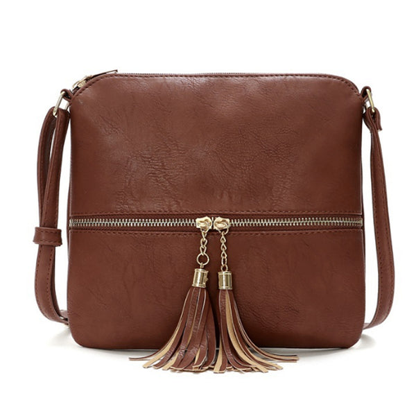 Girls Crossbody Bag Shoulder Bag with Tassel and Zipper Pocket Brown