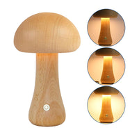 Cordless Wooden Mushroom Lamp Touch Dimmable Table Lamp Rechargeable Night Light