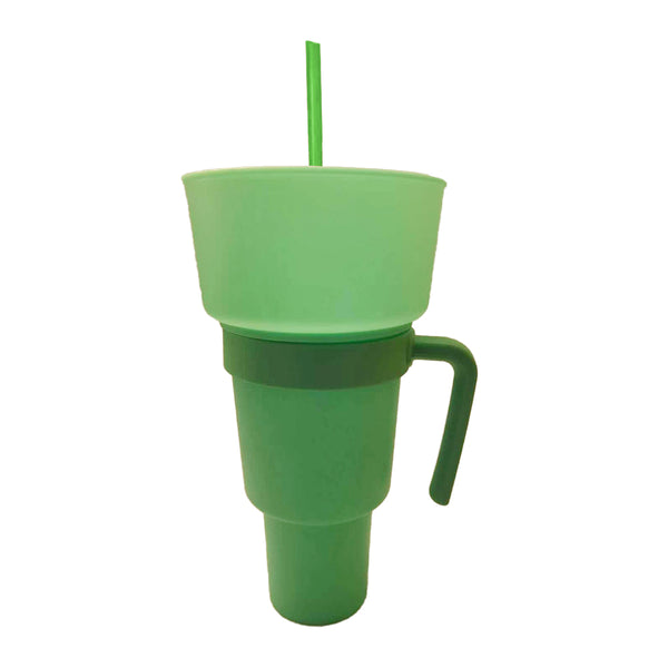 2-In-1 Snack Bowl with Straw Reusable Tumbler Popcorn Cup Green