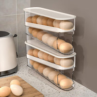 Auto Rolling Fridge Egg Organizer Space Saving Eggs Dispenser for Refrigerator Storage