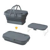 Multi-Functional Picnic Basket Camping Folding Basket with Cover for Outdoor Party Food Storage Grey