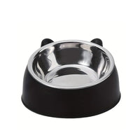 Tilted Dog Food Bowl Stainless Steel Cat Dog Feeder Black