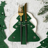 24Pcs Set Cutlery Bag Christmas Table Decoration Dinner Knife Fork Holder Tableware Organizer Green