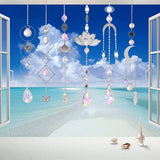 6Pcs Glass Sun Catcher Prism Hanging Ornament Kit with Chain Silver