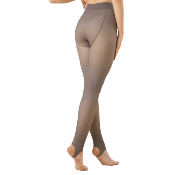 Women Fleece Lined Tights Fake Translucent Leggings High Waist Warm Tights Coffee