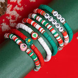 6Pcs Christmas Bracelets Elastic Cute Letter Bracelet Hand Decoration Red