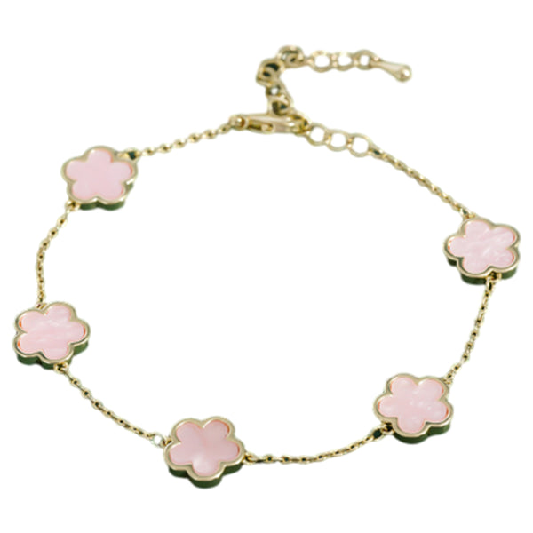 Dainty 5-Clover Bracelet Tarnish-Free Double Sided Bracelet for Women Pink