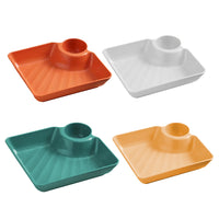 4Pcs Reusable Plastic Serving Platter with Sauce Holder Snack Plates Divided Party Trays